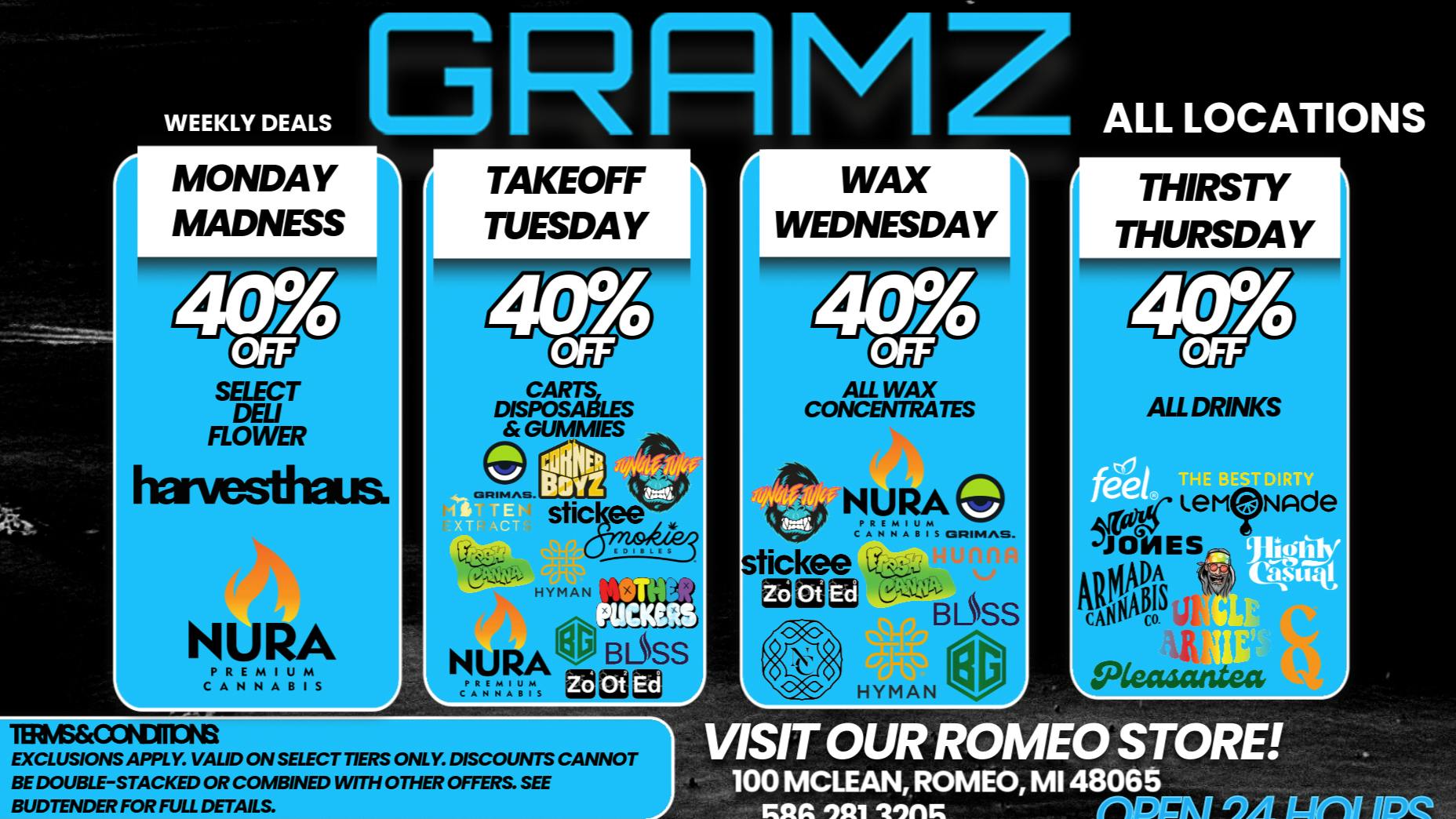 Gramz Cannabis - Romeo BOGO Vapes, $10 Prerolls — Gramz Romeo 24/7 🔥