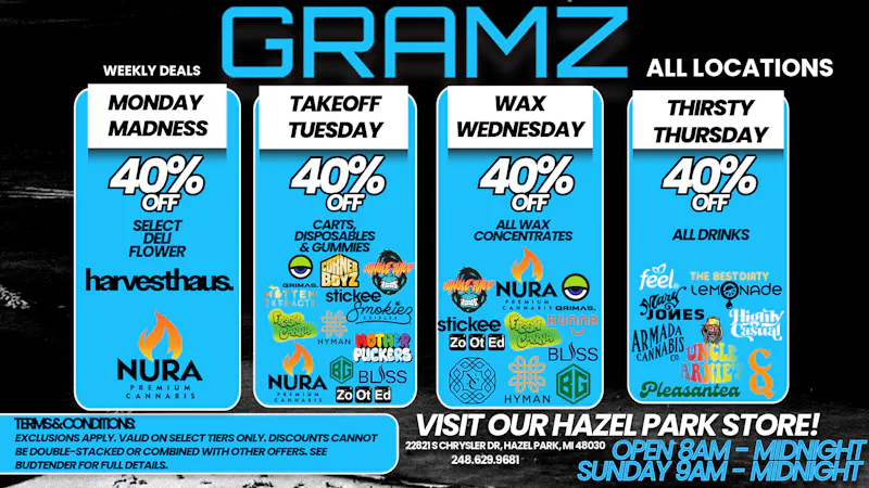 Gramz Cannabis - Hazel Park 🔥 40% Off Weekly Deals at Gramz Hazel Park
