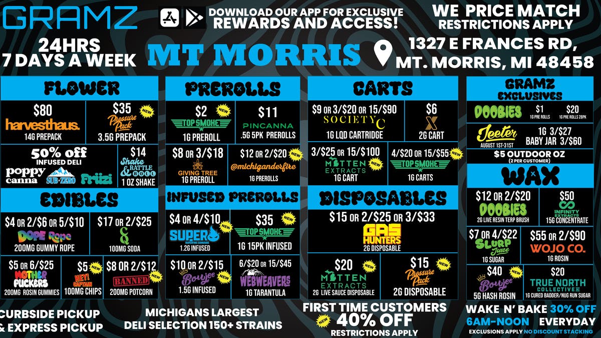 Gramz Cannabis - Mt. Morris 🔥 Mt Morris Deals: $2 Prerolls + 40% Off!