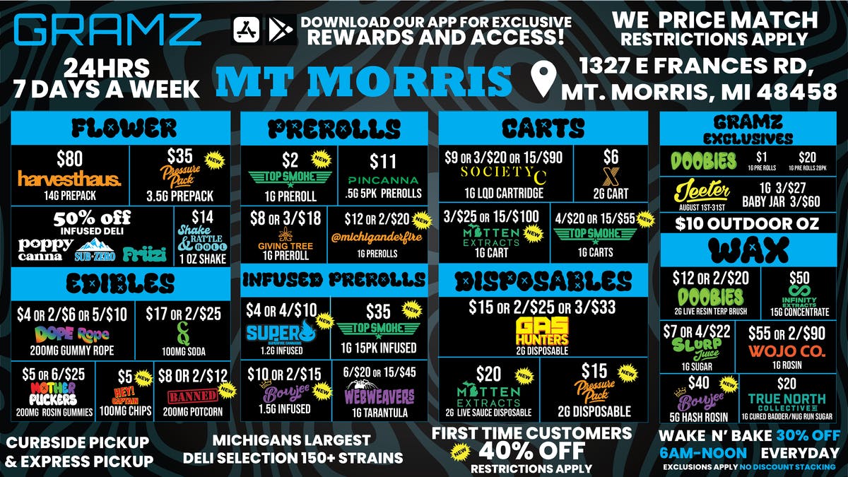 Gramz Cannabis - Mt. Morris 🔥 24/7 Mt Morris Deals! 40% OFF First Timers! 🔥