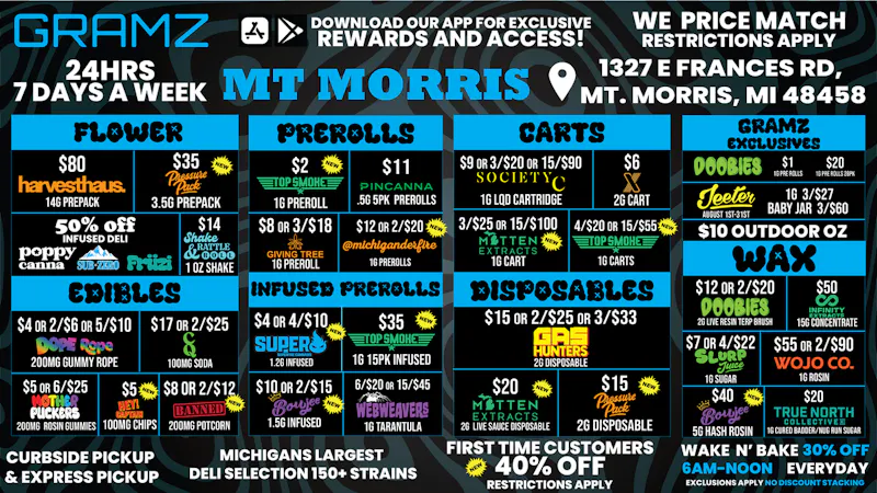 Gramz Cannabis - Mt. Morris 🔥 24/7 Mt Morris Deals! 40% OFF First Timers! 🔥