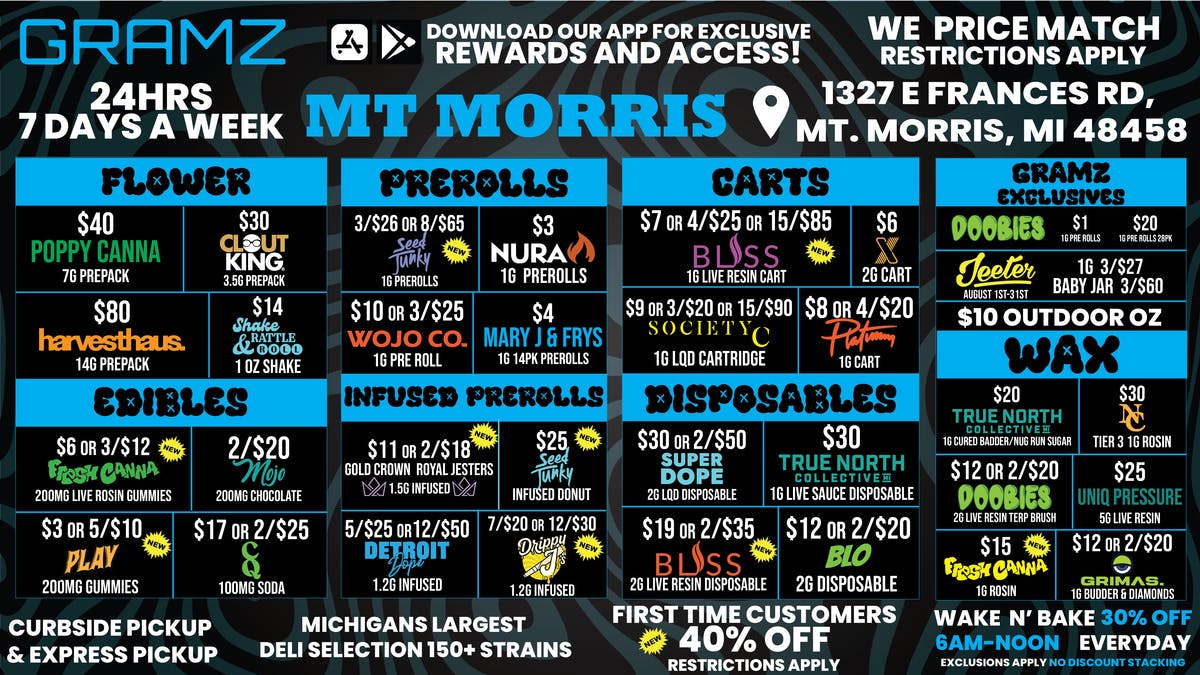 Gramz Cannabis - Mt. Morris Mt. Morris Deals: Flower to Wax, All Day 🔥