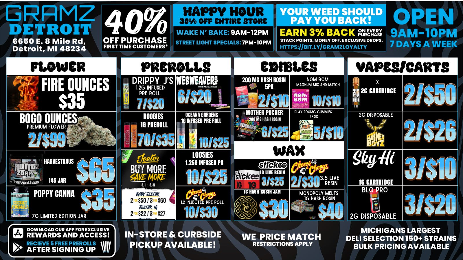 Gramz Cannabis Detroit 💨🌿 Happy Hour 30% Off, Fire Ounces $35