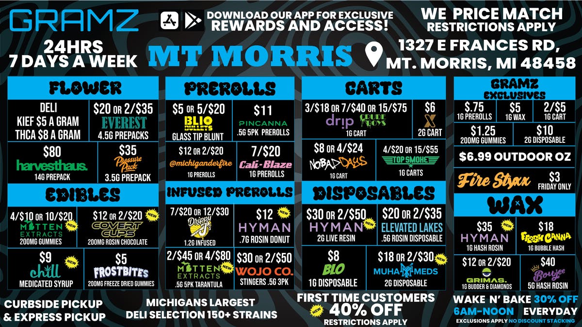 Gramz Cannabis - Mt. Morris Mt Morris Blowout: Deli, Carts & Wax Deals 💨