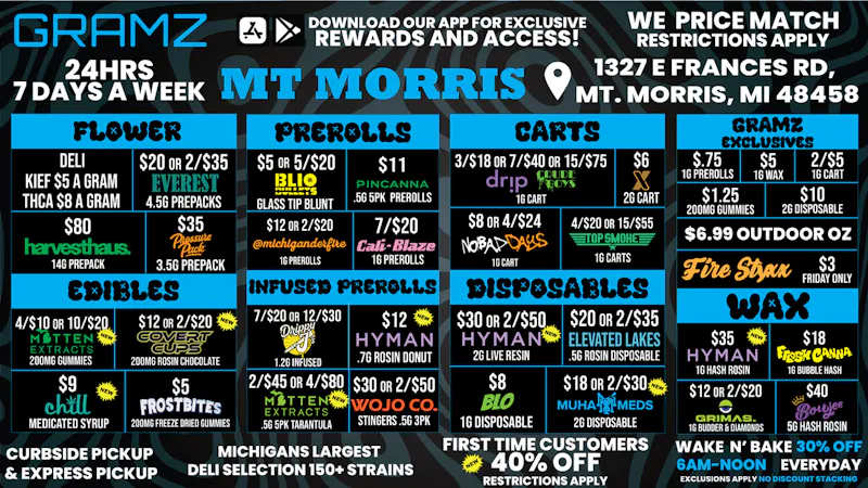 Gramz Cannabis - Mt. Morris Mt Morris Blowout: Deli, Carts & Wax Deals 💨