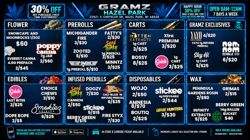 Gramz Cannabis - Hazel Park 🔥 Gramz Hazel Park Deals: Carts 8/$25 & More!