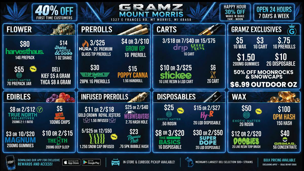 Gramz Cannabis - Mt. Morris 🆕 40% Off First Visit + $6.99 Outdoor Oz 🌿