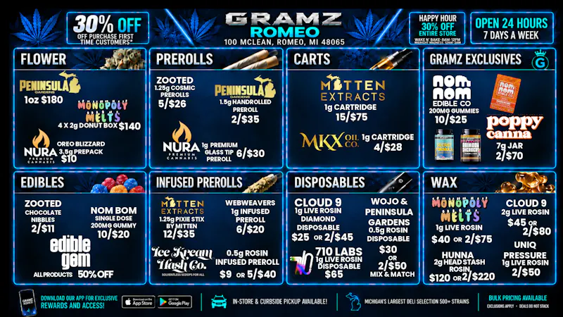 Gramz Cannabis - Romeo 🔥 30% Off Happy Hour + $10 Nura 3.5g 🎃