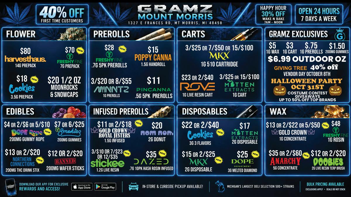 Gramz Cannabis - Mt. Morris 👑 Gramz Mt. Morris: $.75 Prerolls & $5 1G Wax 🔥