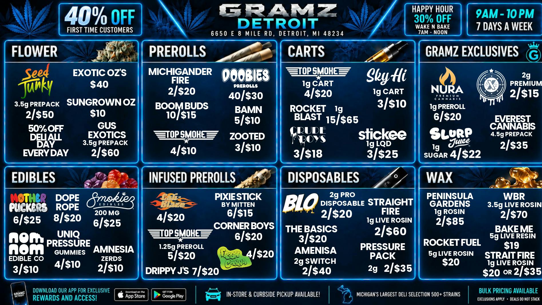 Gramz Cannabis Detroit 🔥 $10 Sungrown OZ, 50% Off Deli & 3/$10 Carts 💨