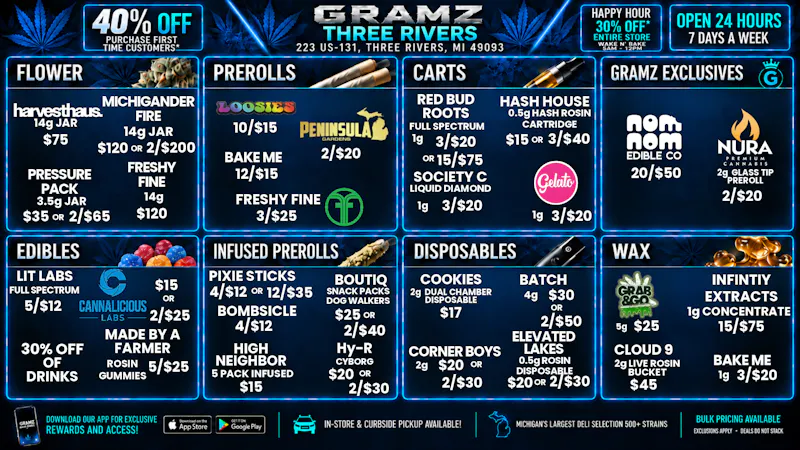 Gramz Cannabis - Three Rivers 🔥 Bundle Deals: 10/$15 Prerolls & 3/$20 Carts 💨