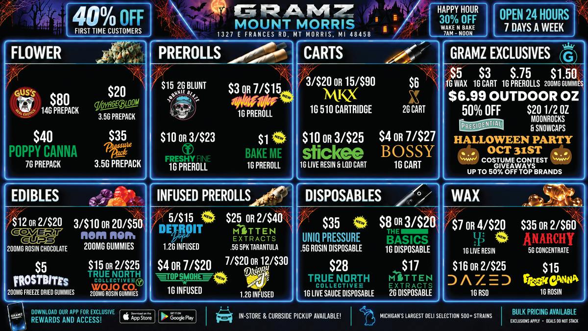 Gramz Cannabis - Mt. Morris 👻 Gramz Mt. Morris Spooky Season Deals 🎃