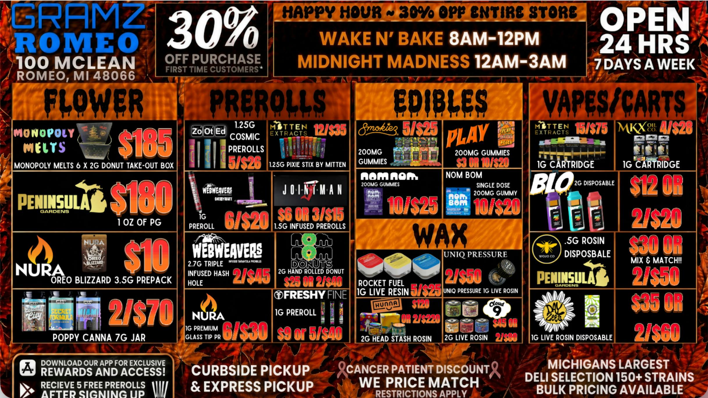 Gramz Cannabis - Romeo 🎃 30% Off Entire Store Happy Hours + $10 Eighths!