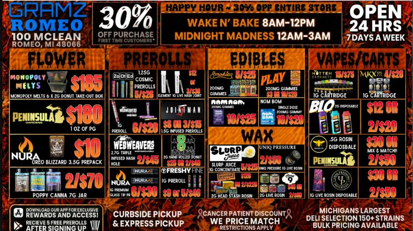 Gramz Cannabis - Romeo 🍂 Gramz Romeo | Fall Deals, Open 24 Hours