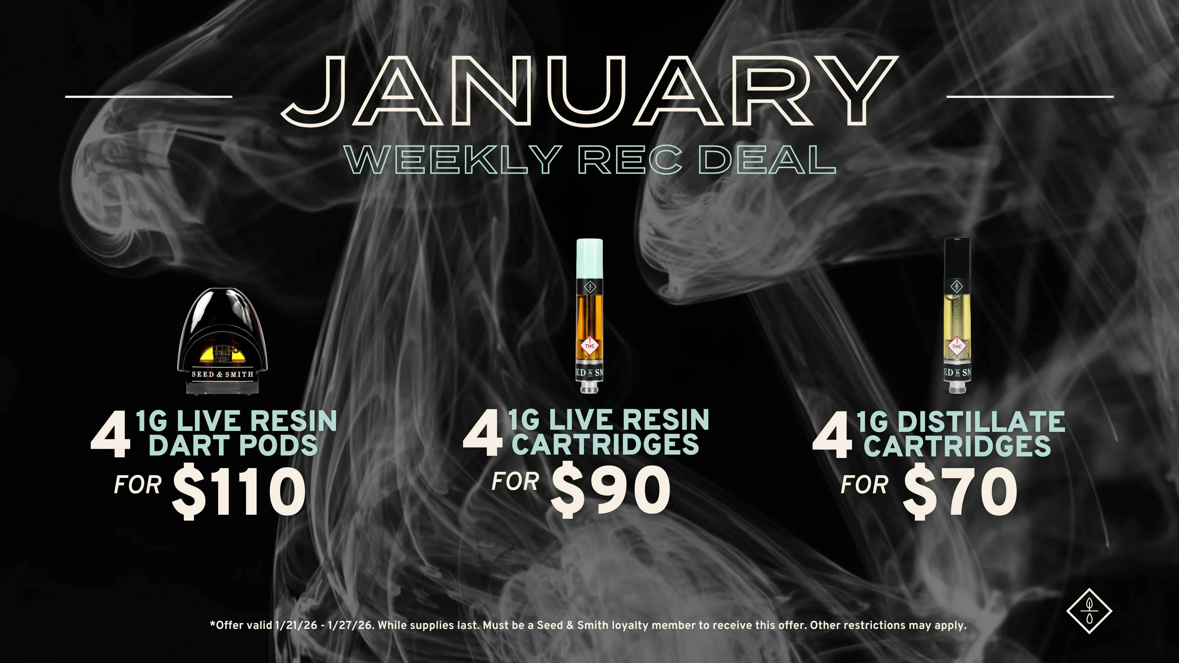 Seed & Smith Cannabis 4 Cart Weekly Special