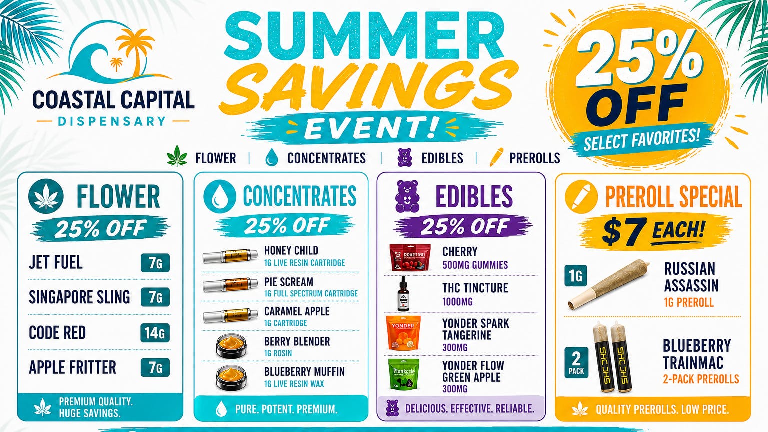 Coastal Capital Dispensary Summer Savings Sale! Save 25% off select products!