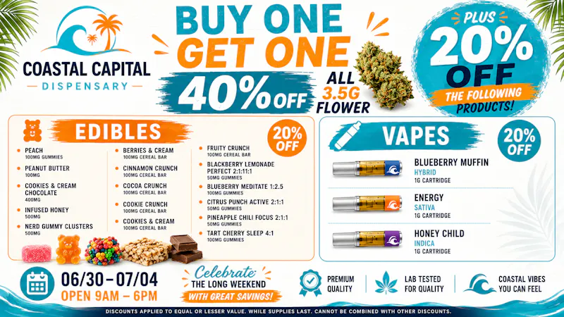 Coastal Capital Dispensary Weekly Sale thru July 4th!