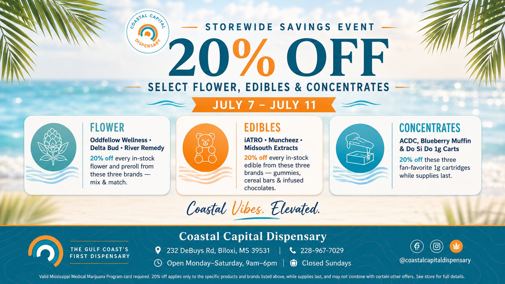 Coastal Capital Dispensary Weekly Sale 7/7-7/11
