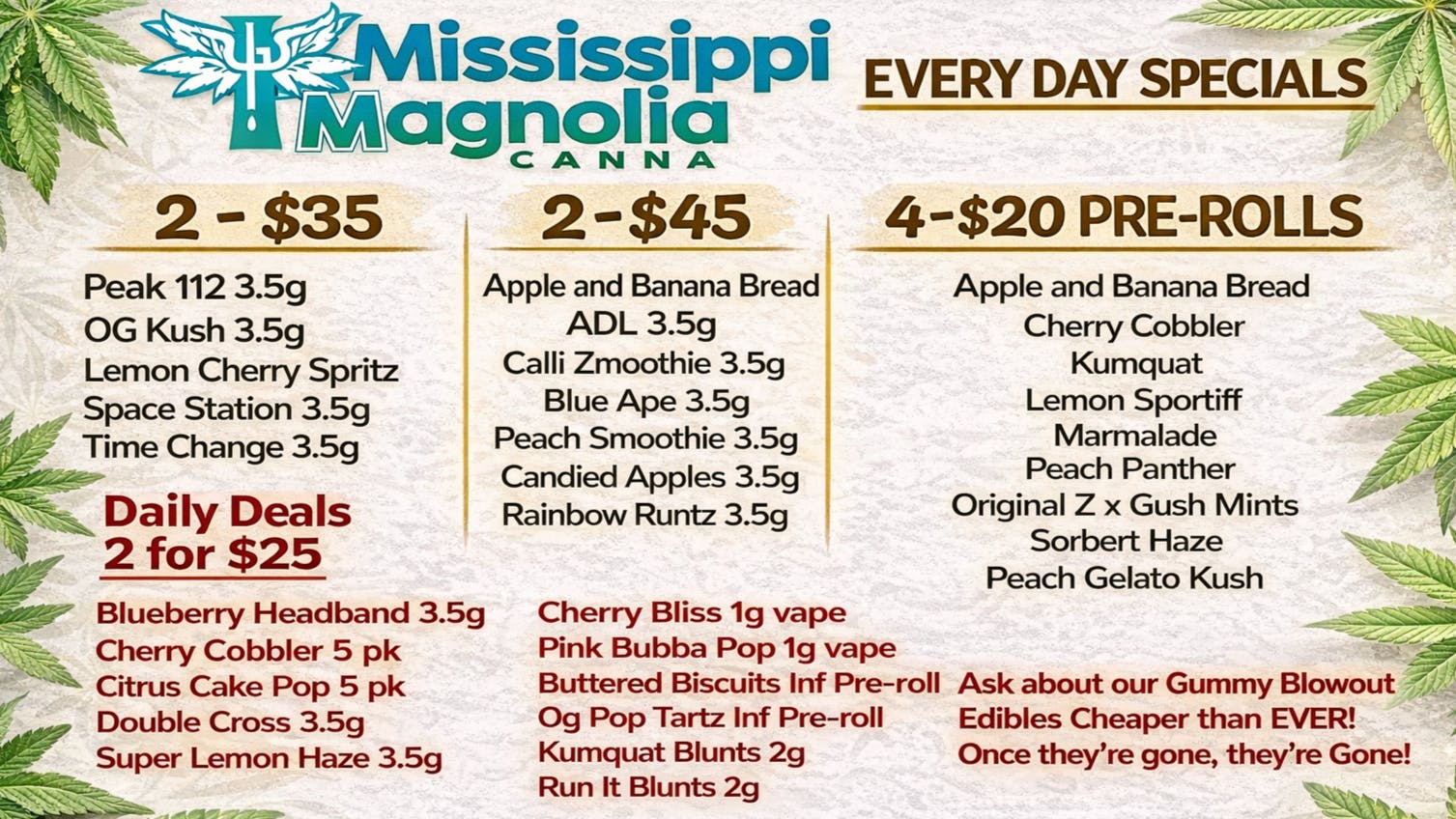 Mississippi Magnolia Canna - West Point $ Mix & Match Eighths — 2 for $25 $