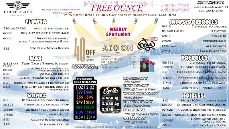 First Class Cannabis - Ann Arbor FREE OUNCE for EVERY CUSTOMER