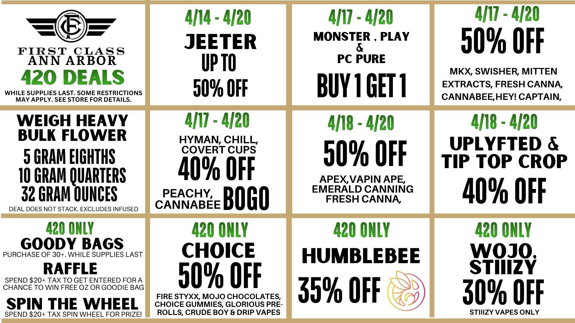 First Class Cannabis - Ann Arbor 420 UP TO 50% OFF ALL YOUR FAVS