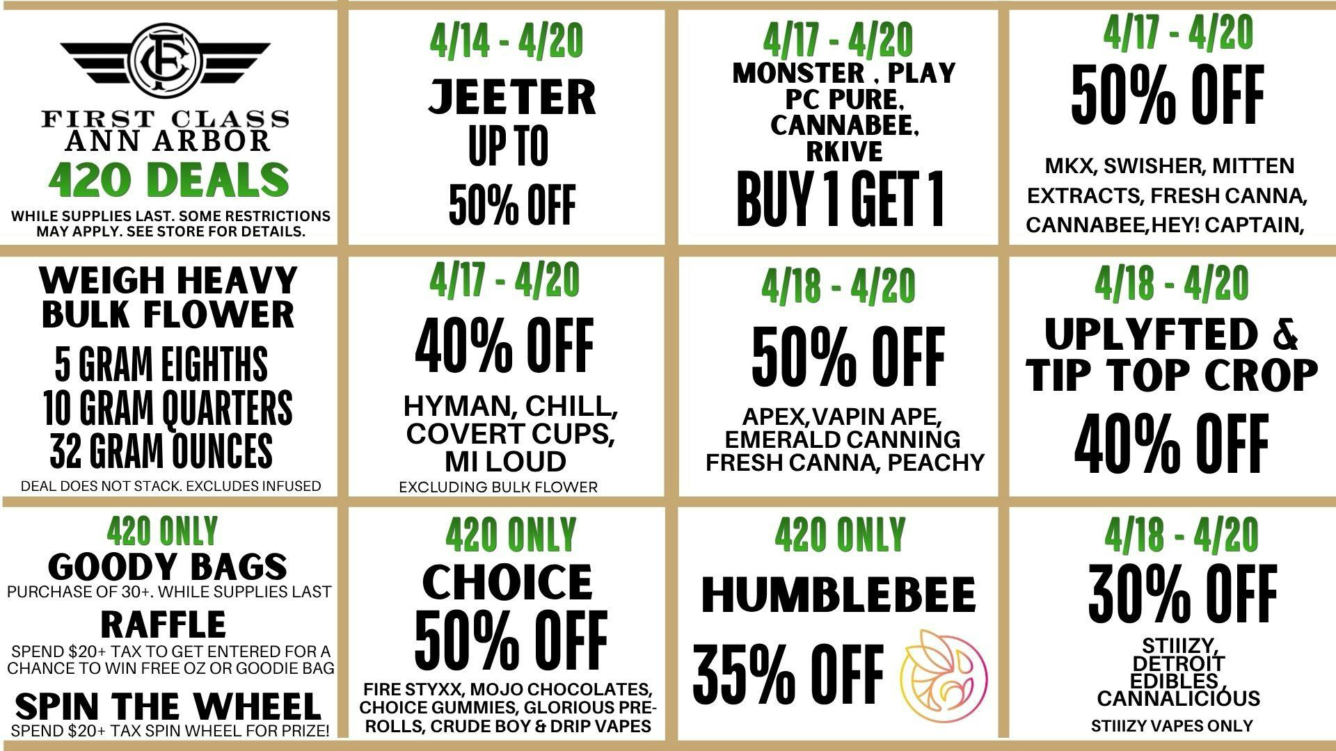First Class Cannabis - Ann Arbor 420 UP TO 50% OFF ALL YOUR FAVS
