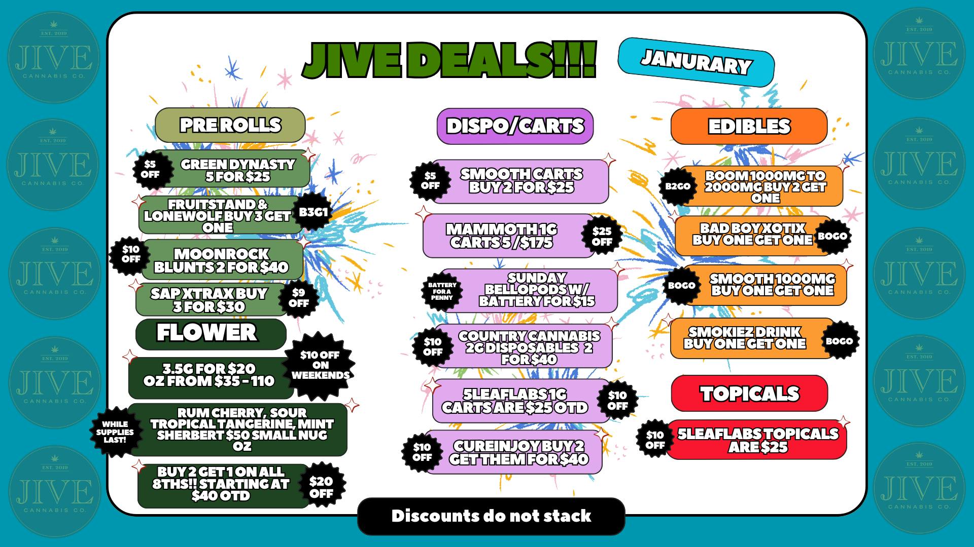 The Jive Dispensary - Tulsa B2G1 ALL JIVE FLOWER EIGTHS! & $50 SMALL NUG OZ