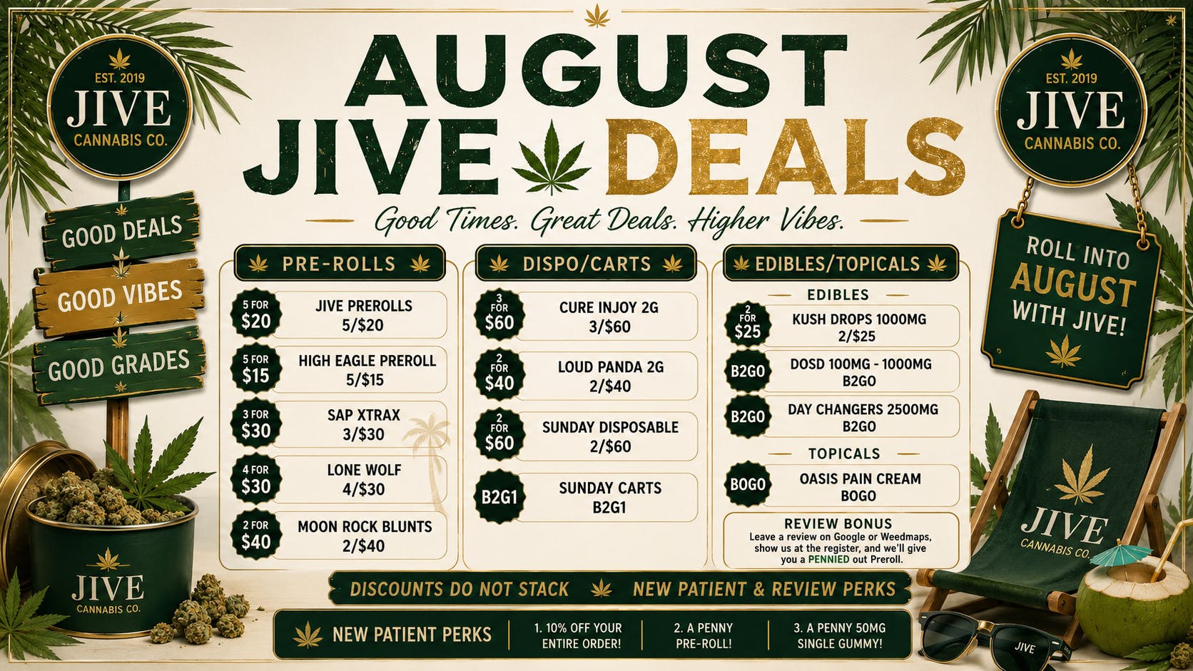 The Jive Dispensary - Tulsa JIVE $10 8ths and $80 Oz OTD!