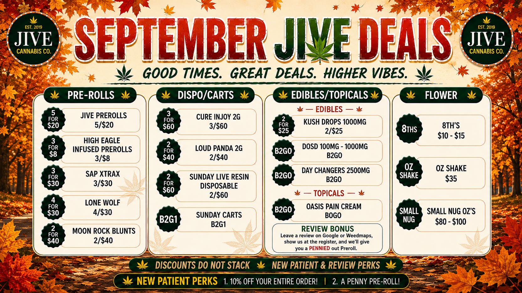 The Jive Dispensary - Tulsa JIVE $10-$15 1/8ths, $35 Shake Oz, & $80-$100 Oz