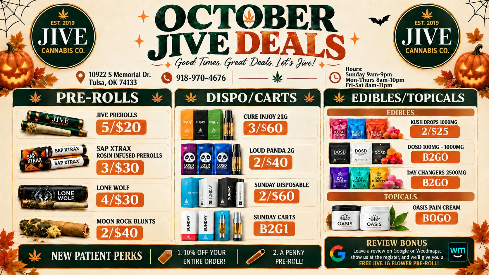 The Jive Dispensary - Tulsa JIVE OCTOBER FLOWER DEALS 👻🍃