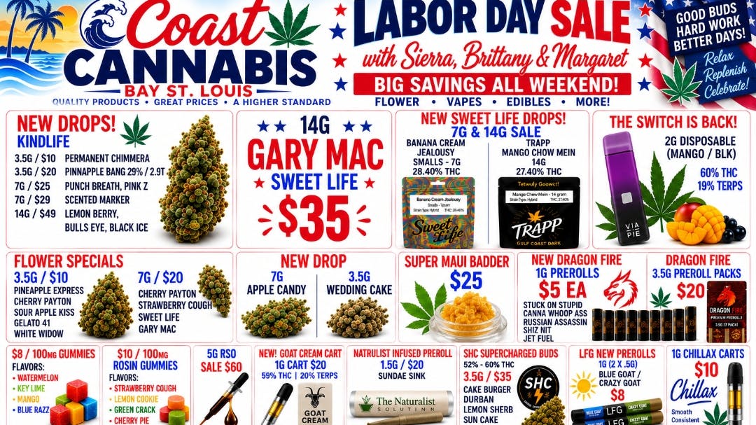 Coast Cannabis LABOR Day Bangers🇺🇸 $10 carts/3.5 flower