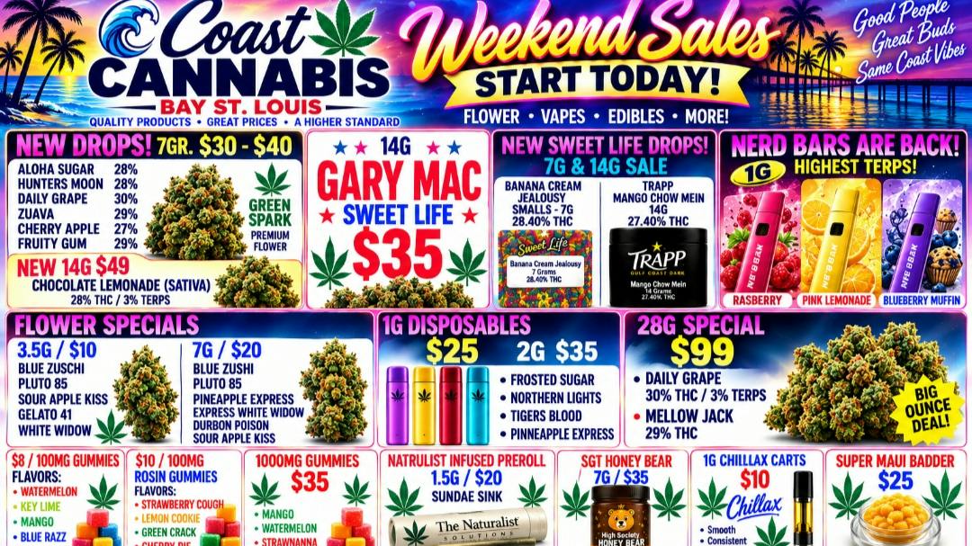 Coast Cannabis Bangers🇺🇸 $10 carts 1 gr. /$10 3.5 flower /$35