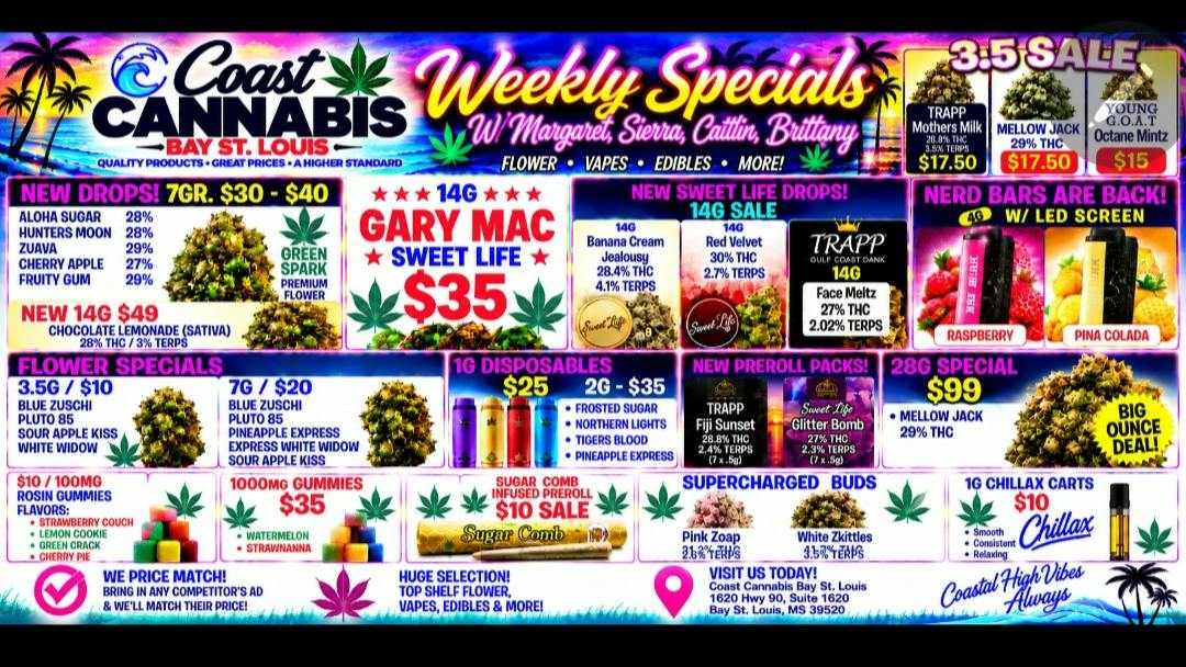 Coast Cannabis Bangers🇺🇸 $10 carts 1 gr. /$10 3.5 flower 🌼 🌸
