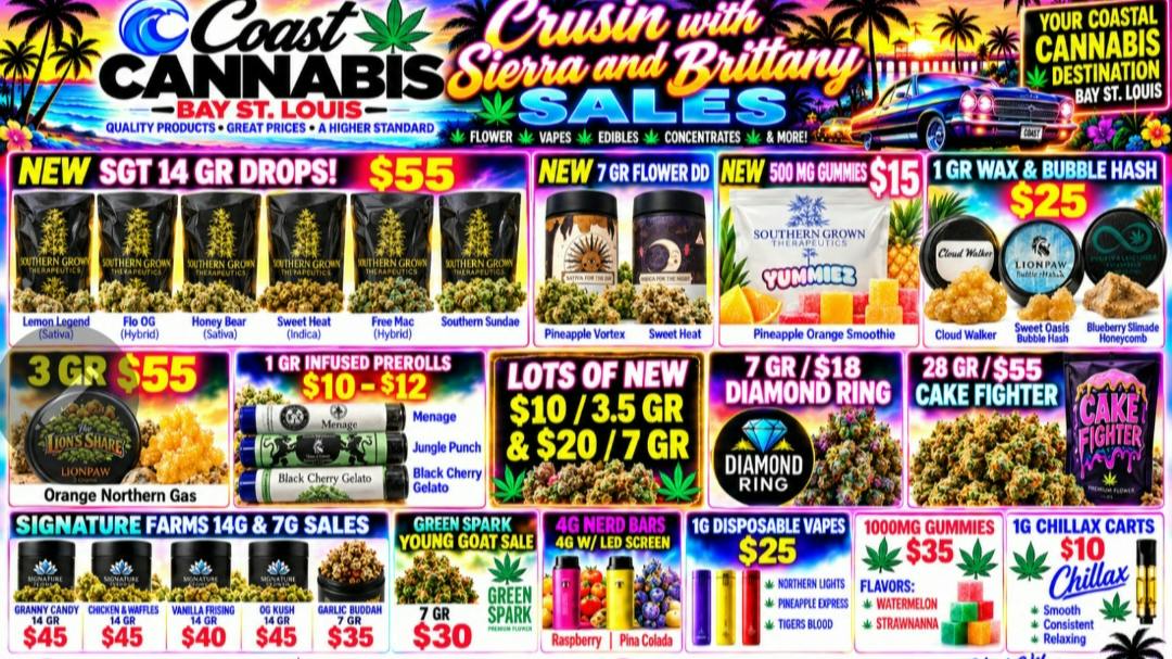 Coast Cannabis $10/3.5 flowerl🇺🇸 $10 carts/$5 prerolls🌼 🌸