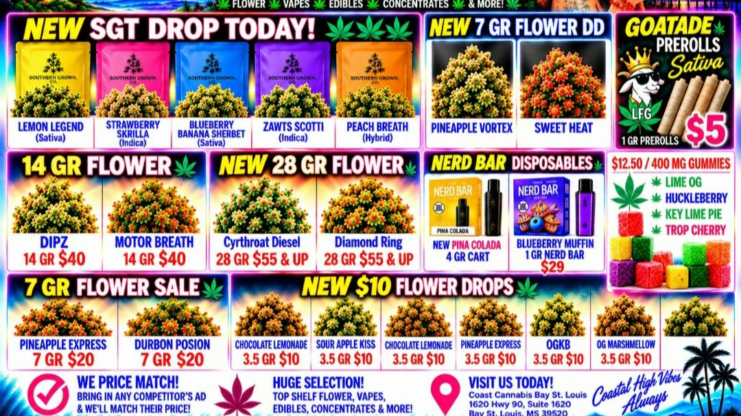 Coast Cannabis $5 prerolls/3.5 $10 🇺🇸 1 gr dispo carts $20🌼🌸
