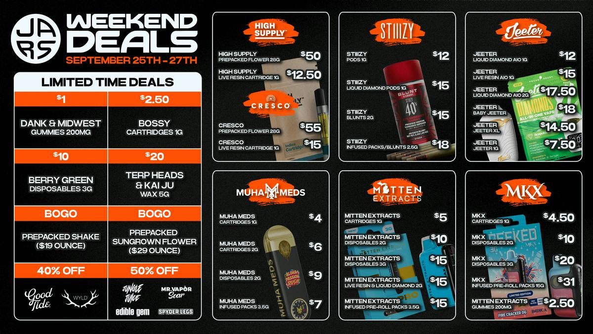 JARS Cannabis - New Buffalo US-12 This Weekend’s Prices Are Out Of Pocket