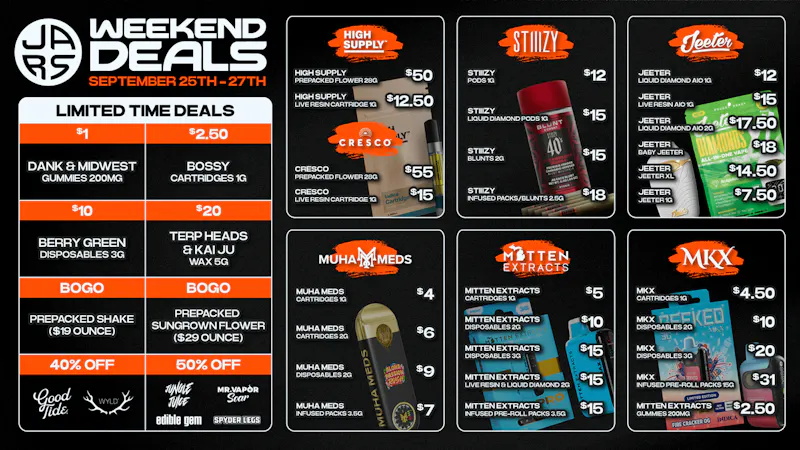 JARS Cannabis - New Buffalo US-12 This Weekend’s Prices Are Out Of Pocket