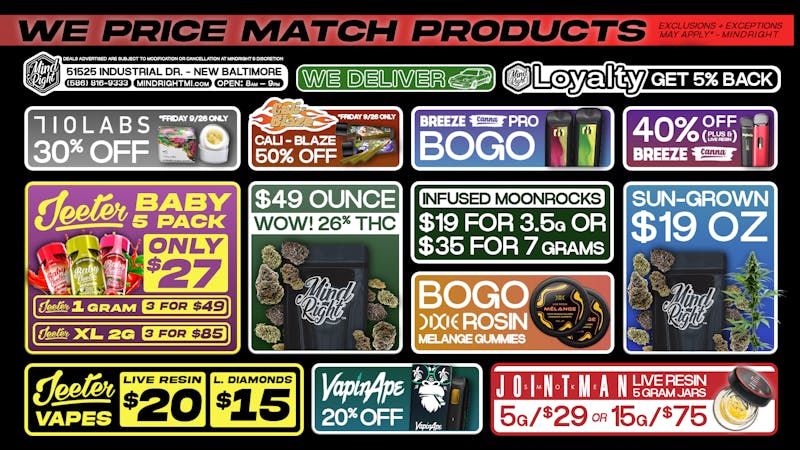MindRight JEETER SALE 50% off CaliBlaze, 30% off 710 Labs,