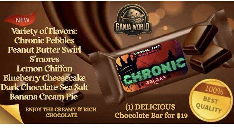 Ganja World - Bangor Chronic chocolate bars, 500 mg