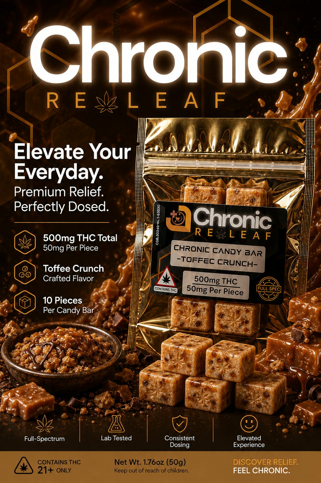 Chronic releaf | Toffee Crunch | 500mg | chronic candy bar