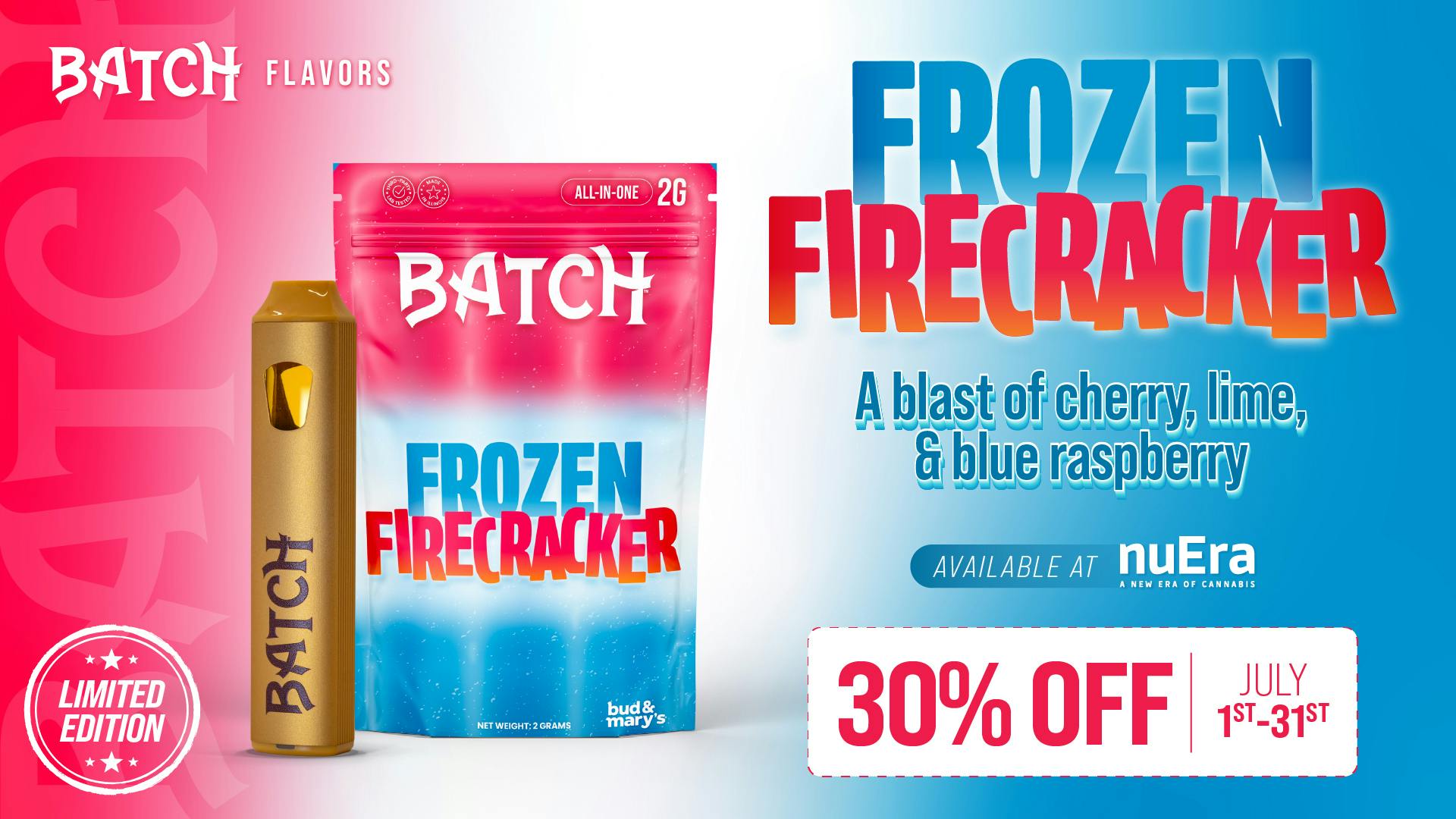 nuEra - Chicago EXCLUSIVE- Batch Frozen Firecracker 2g Vape!