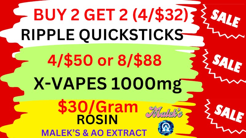 Best High Dispensary RIPPLE 4/$32-8/$88 X-VAPES-$30/G ROSIN Maleks