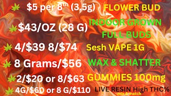 Best High Dispensary $43/OZ FULL BUDS-8/$79 VAPES 1G-8G/$56-$5 BUDS 8th