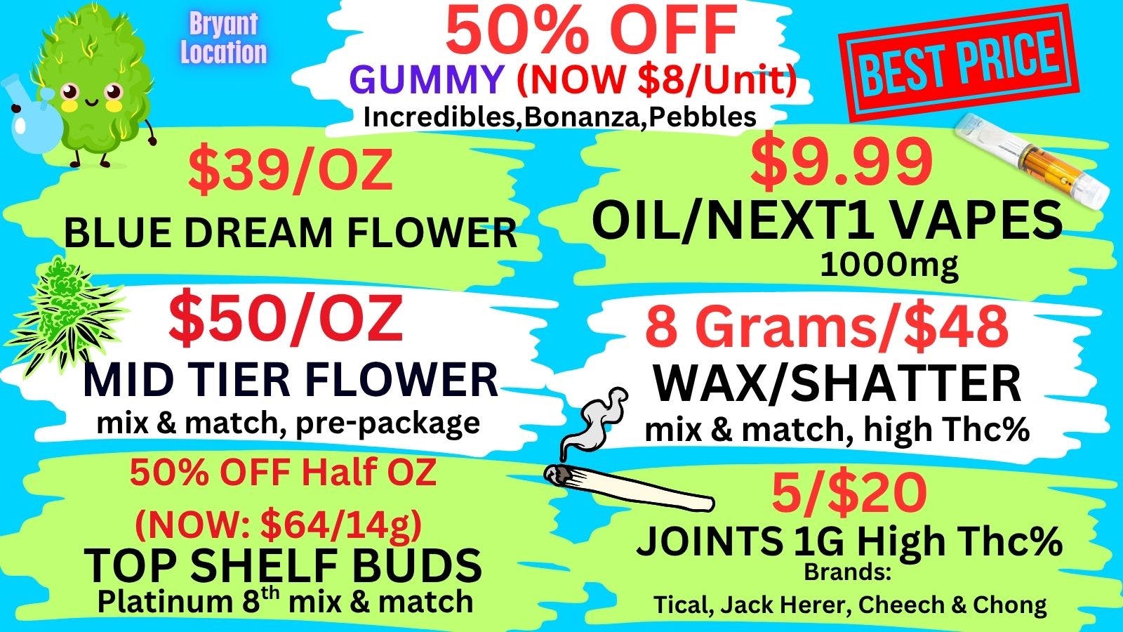Best High Dispensary - Bryant St $39 Fire Bud OZ | $9.99 1000mg Oil Carts 💎