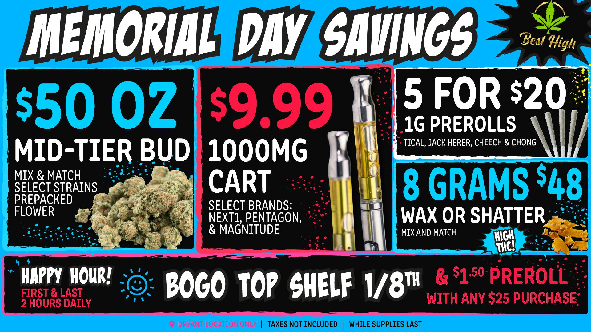 Best High Dispensary - Bryant St $50 Fire Bud OZ | $9.99 1000mg Oil Carts 💎