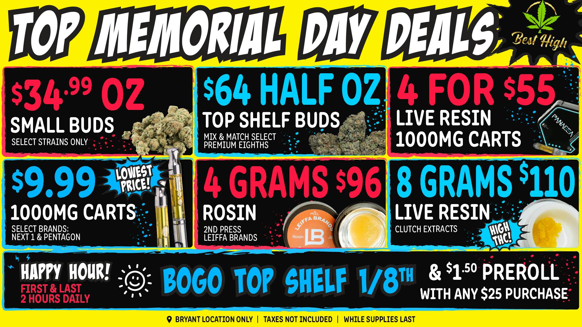 Best High Dispensary - Bryant St 🌱💨 $9.99 Select 1000mg Cart ☀️ 4g Rosin $96