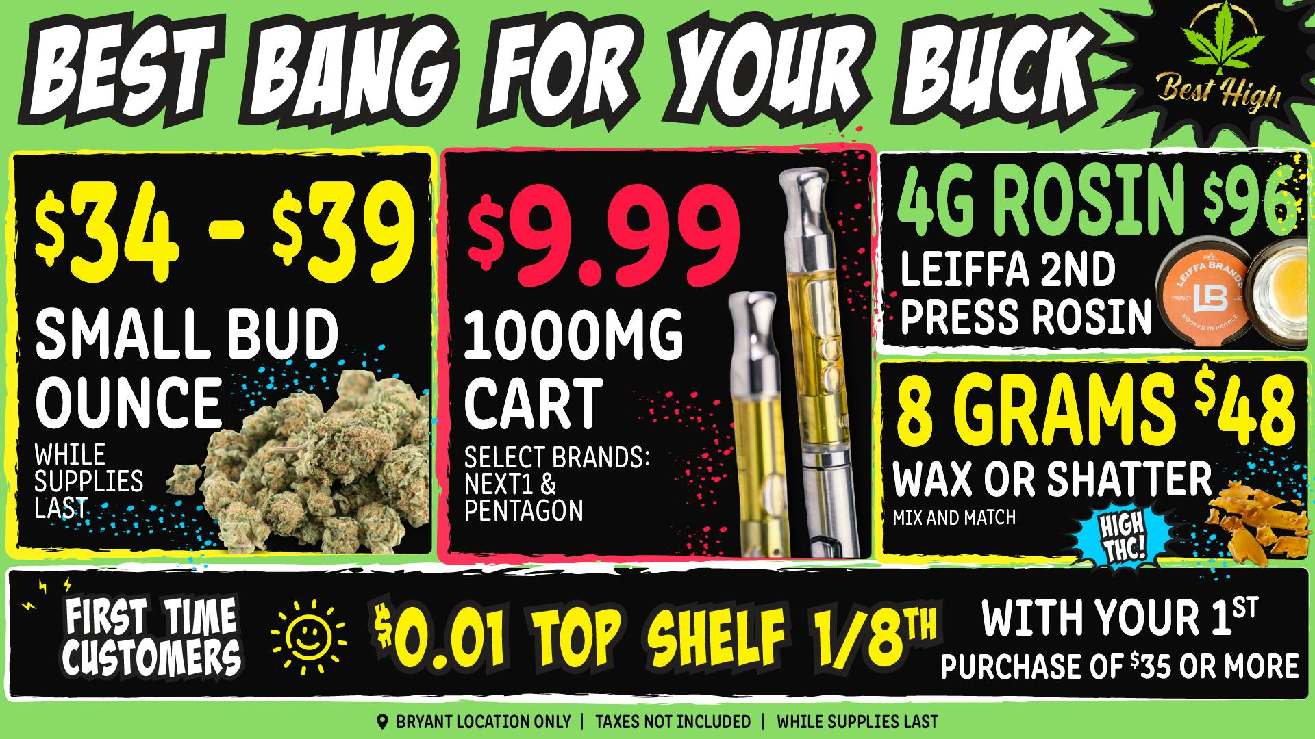 Best High Dispensary - Bryant St $34 - $39 Fire Bud OZ | $9.99 1000mg Oil Carts 💎