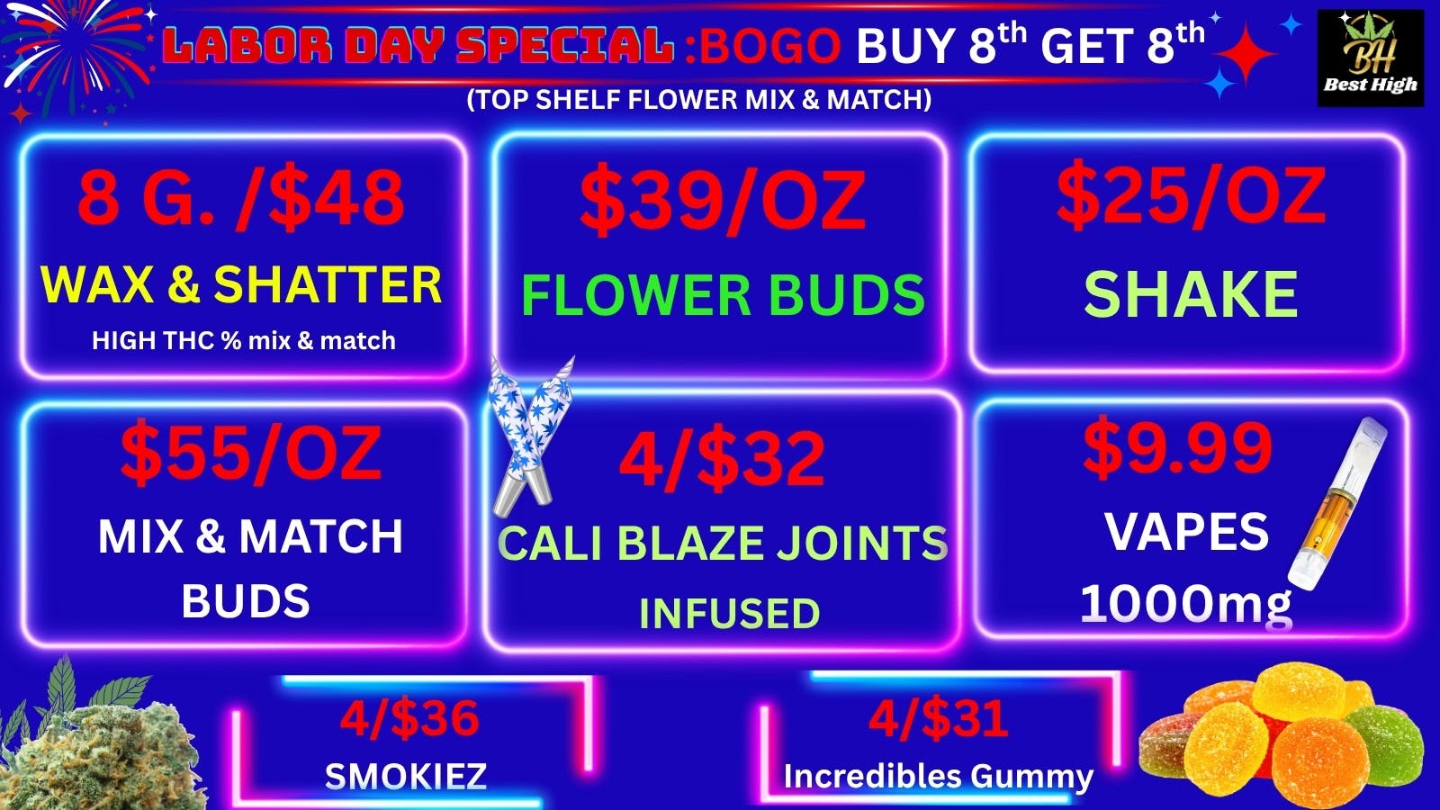 Best High Dispensary - Bryant St 🔥$39/OZ BUDS | $9.99 VAPES 1g💚4/$32 CALI BLAZE🎉