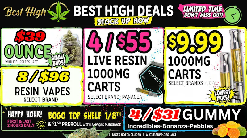 Best High Dispensary - Bryant St 🔥$39/OZ BUDS | 8/$96 Resin Vapes💚4/$31 GUMMIES😃