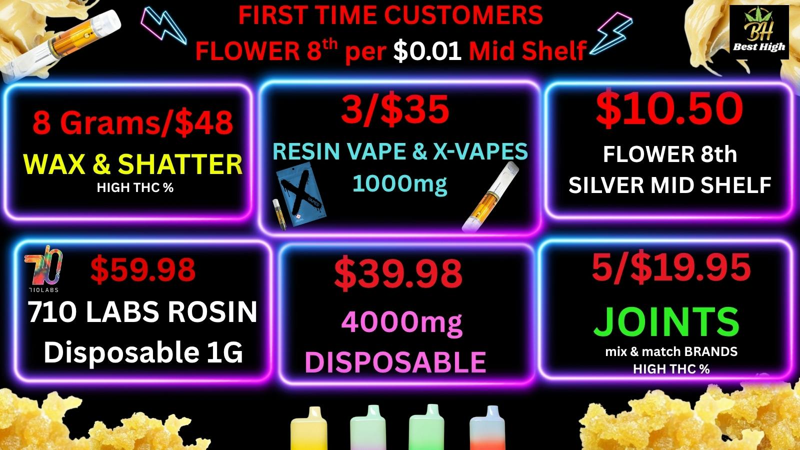 Best High Dispensary 💚5/$19 JOINT🍯8G/$48 WAX🔥$10 FLOWER 8th MID TIER